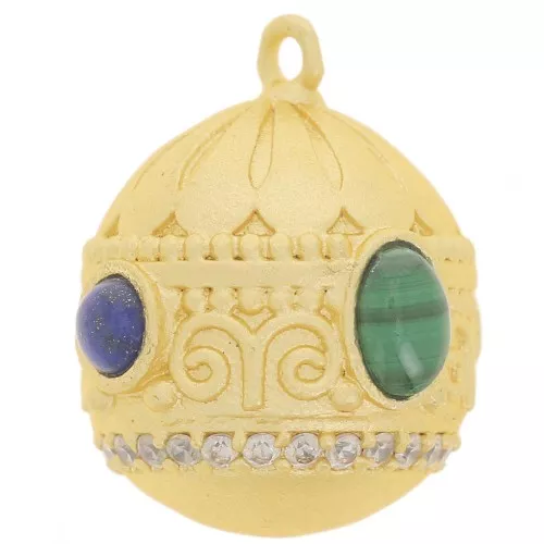 Pendente etnico con CZ 21x16 mm - Oro fino - Malachite - Lapis