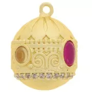 Pendente etnico 21x16mm CZ Oro fino Citrino - Calcedonio rosa