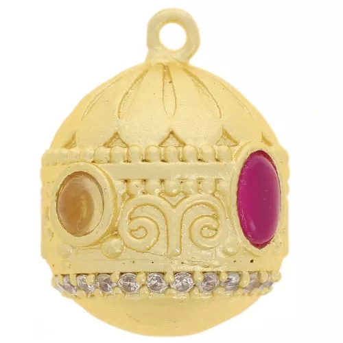 Pendente etnico 21x16mm CZ Oro fino Citrino - Calcedonio rosa