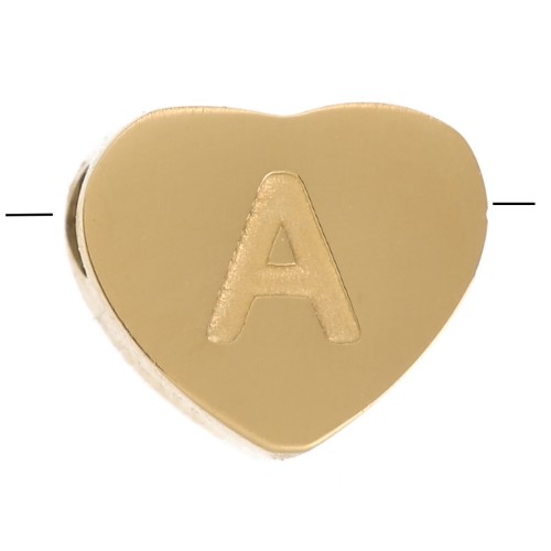 Perla lettera alfabetica cuore 6x7 mm - A- Acciaio inossidabile 316L dorato x1