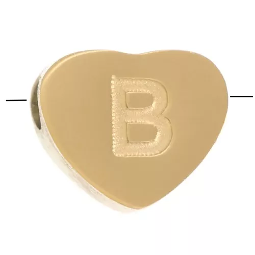 Perla lettera alfabetica cuore 6x7 mm - B - Acciaio inossidabile 316L dorato x1