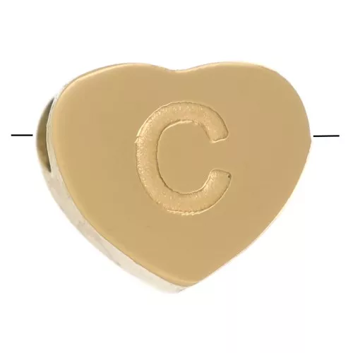 Perla lettera alfabetica cuore 6x7 mm - C - Acciaio inossidabile 316L dorato x1