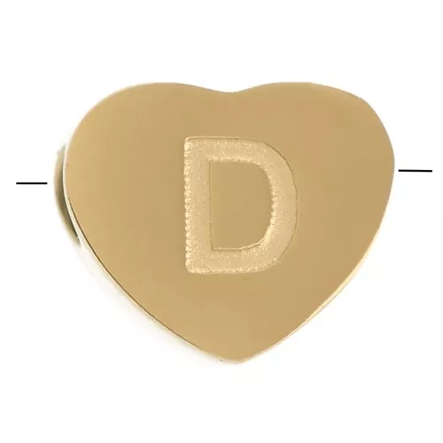 Perla lettera alfabetica cuore 6x7 mm - D - Acciaio inossidabile 316L dorato x1
