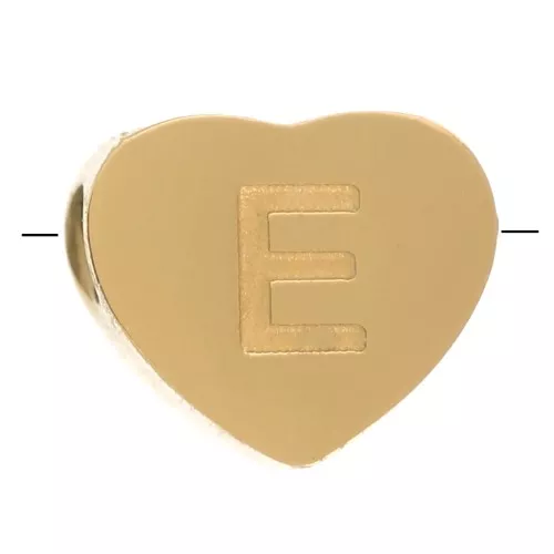 Perla lettera alfabetica cuore 6x7 mm - E - Acciaio inossidabile 316L dorato x1