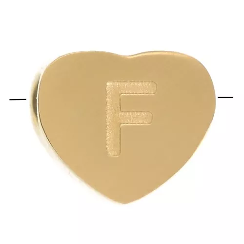 Perla lettera alfabetica cuore 6x7 mm - F - Acciaio inossidabile 316L dorato x1