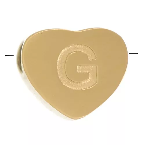 Perla lettera alfabetica cuore 6x7 mm - G - Acciaio inossidabile 316L dorato x1