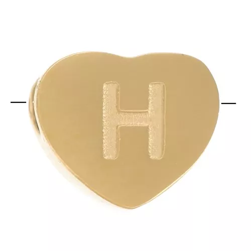 Perla lettera alfabetica cuore 6x7 mm - H- Acciaio inossidabile 316L dorato x1