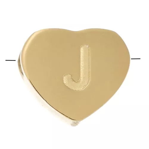 Perla lettera alfabetica cuore 6x7 mm - J - Acciaio inossidabile 316L dorato x1