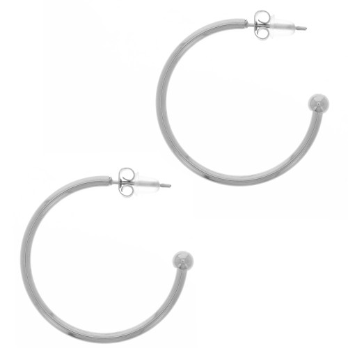 Orecchini a cerchio aperto con pallina - 30 mm - Acciaio inossidabile 304L x2