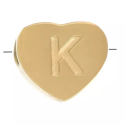 Perla lettera alfabetica cuore 6x7 mm - K - Acciaio inossidabile 316L dorato x1