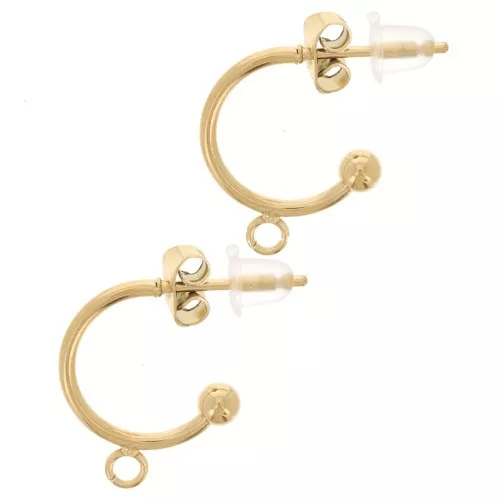 Orecchini cerchio aperti - pallina - 12 mm in acciaio inox 304L dorato x2
