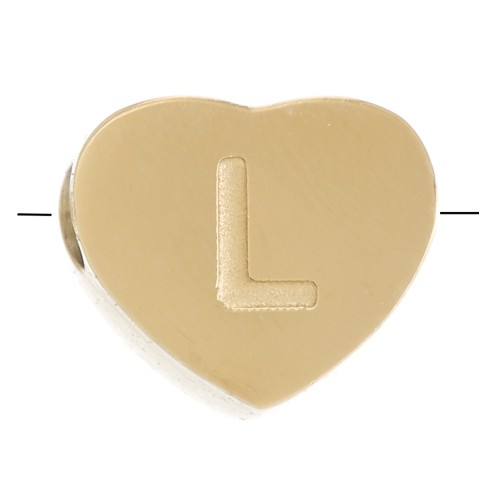 Perla lettera alfabetica cuore 6x7 mm - L - Acciaio inossidabile 316L dorato x1