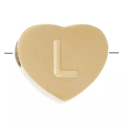Perla lettera alfabetica cuore 6x7 mm - L - Acciaio inossidabile 316L dorato x1