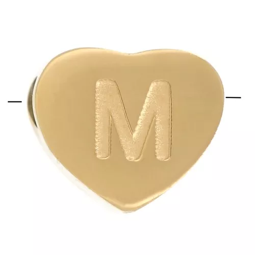 Perla lettera alfabetica cuore 6x7 mm - M - Acciaio inossidabile 316L dorato x1