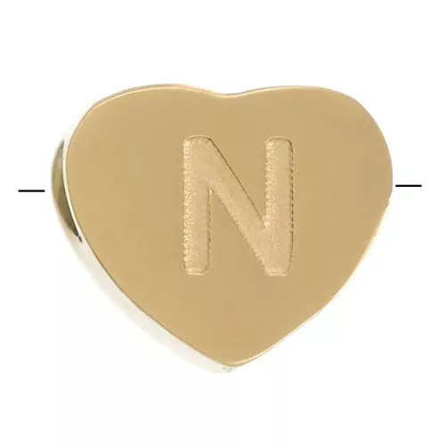Perla lettera alfabetica cuore 6x7 mm - N - Acciaio inossidabile 316L dorato x1
