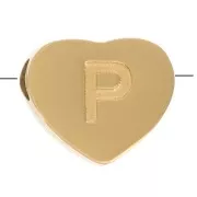 Perla lettera alfabetica cuore 6x7 mm - P - Acciaio inossidabile 316L dorato x1
