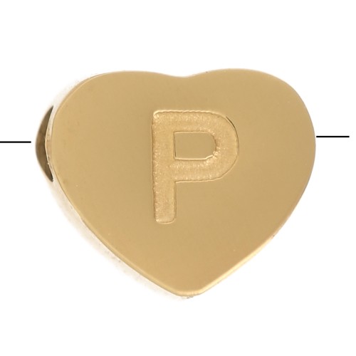 Perla lettera alfabetica cuore 6x7 mm - P - Acciaio inossidabile 316L dorato x1