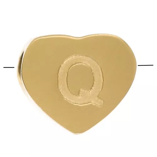 Perla lettera alfabetica cuore 6x7 mm - Q - Acciaio inossidabile 316L dorato x1