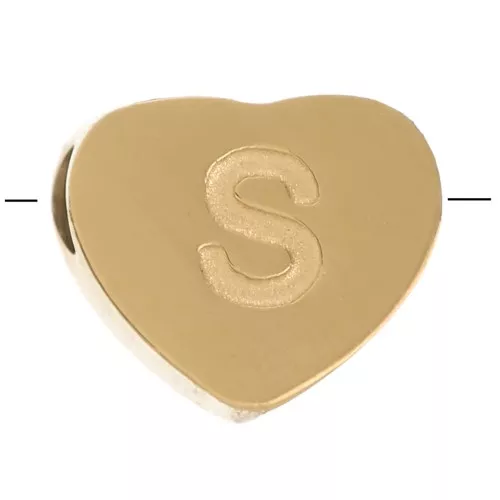 Perla lettera alfabetica cuore 6x7 mm - S- Acciaio inossidabile 316L dorato x1