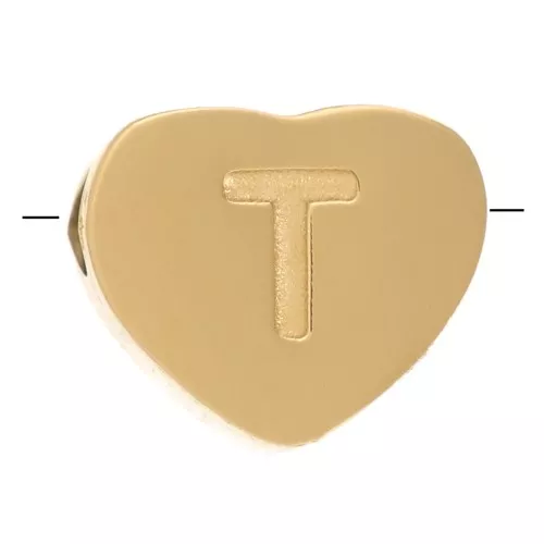 Perla lettera alfabetica cuore 6x7 mm - T - Acciaio inossidabile 316L dorato x1