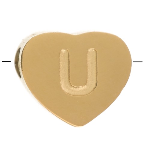 Perla lettera alfabetica cuore 6x7 mm - U - Acciaio inossidabile 316L dorato x1