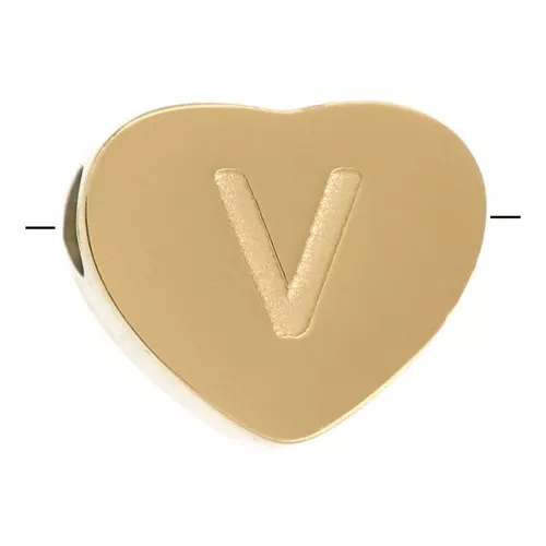 Perla lettera alfabetica cuore 6x7 mm - V - Acciaio inossidabile 316L dorato x1