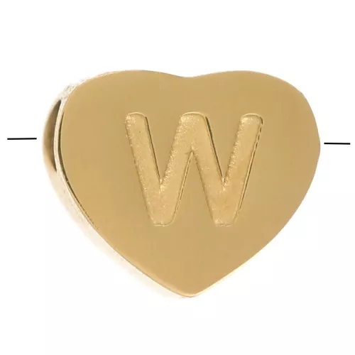 Perla lettera alfabetica cuore 6x7 mm - W - Acciaio inossidabile 316L dorato x1