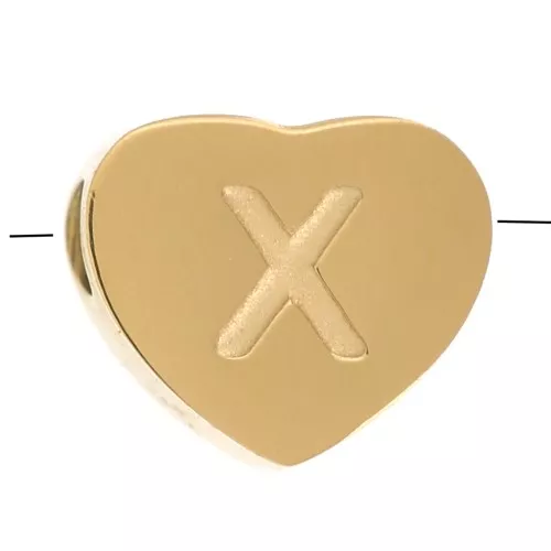 Perla lettera alfabetica cuore 6x7 mm - X - Acciaio inossidabile 316L dorato x1