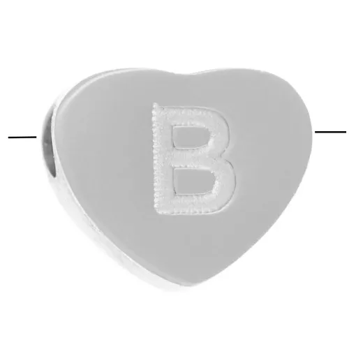 Perla lettera alfabetica cuore 6x7 mm - B - Acciaio inossidabile 316L x1