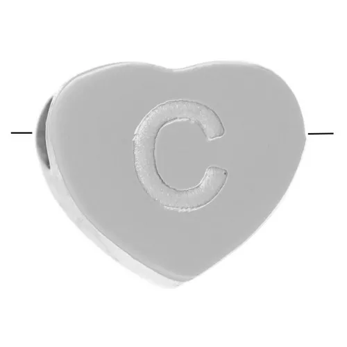 Perla lettera alfabetica cuore 6x7 mm - C - Acciaio inossidabile 316L x1