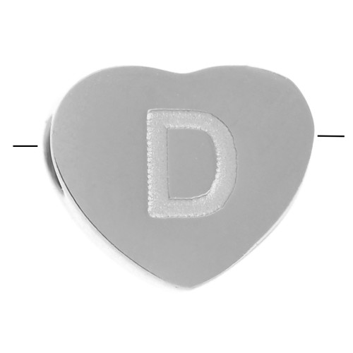 Perla lettera alfabetica cuore 6x7 mm - D - Acciaio inossidabile 316L x1