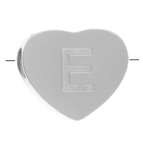 Perla lettera alfabetica cuore 6x7 mm - E - Acciaio inox 316L x1