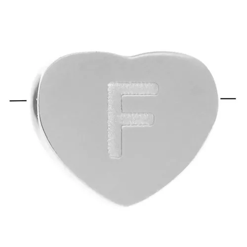 Perla lettera alfabetica cuore 6x7 mm - F - Acciaio inossidabile 316L x1
