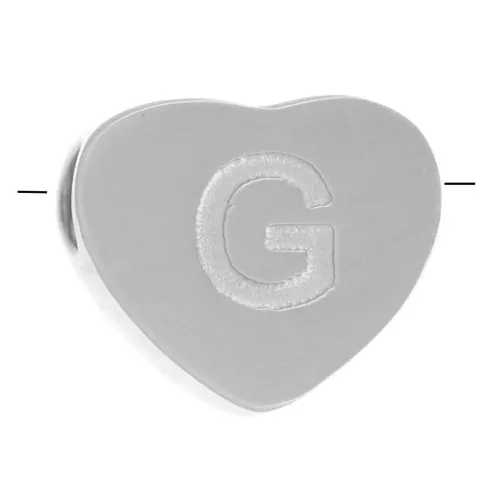 Perla lettera alfabetica cuore 6x7 mm - G - Acciaio inossidabile 316L x1