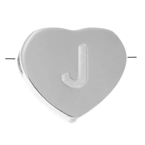Perla lettera alfabetica cuore 6x7 mm - J - Acciaio inossidabile 316L x1