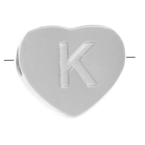 Perla lettera alfabetica cuore 6x7 mm - K - Acciaio inossidabile 316L x1