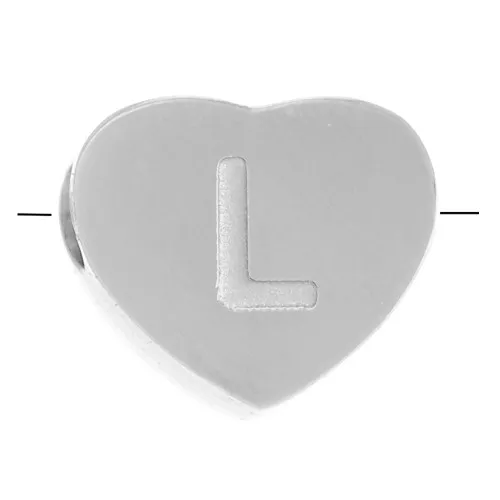 Perla lettera alfabetica cuore 6x7 mm - L - Acciaio inossidabile 316L x1
