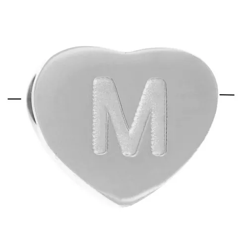 Perla lettera alfabetica cuore 6x7 mm - M - Acciaio inossidabile 316L x1