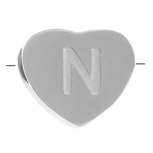 Perla lettera alfabetica cuore 6x7 mm - N - Acciaio inossidabile 316L x1