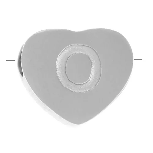 Perla lettera alfabetica cuore 6x7 mm - O - Acciaio inossidabile 316L x1