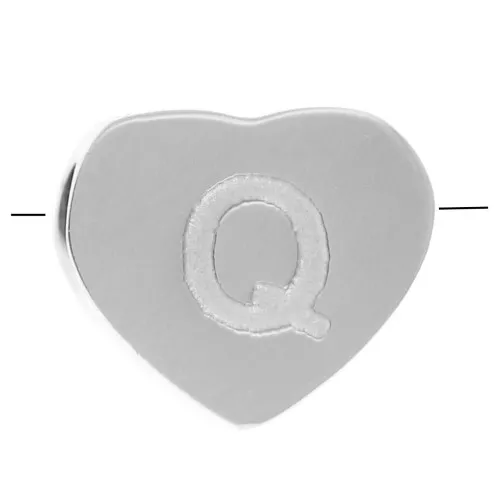 Perla lettera alfabetica cuore 6x7 mm - Q - Acciaio inossidabile 316L x1
