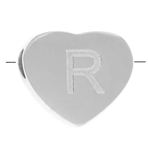 Perla lettera alfabetica cuore 6x7 mm - R - Acciaio inox 316L x1