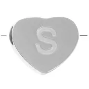 Perla lettera alfabetica cuore 6x7 mm - S - Acciaio inossidabile 316L x1