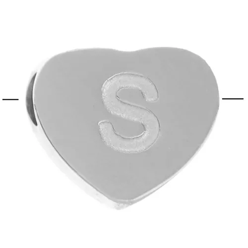 Perla lettera alfabetica cuore 6x7 mm - S - Acciaio inossidabile 316L x1