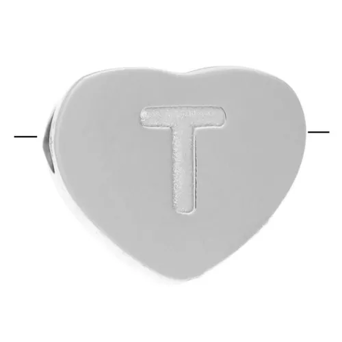 Perla lettera alfabetica cuore 6x7 mm - T - Acciaio inossidabile 316L x1