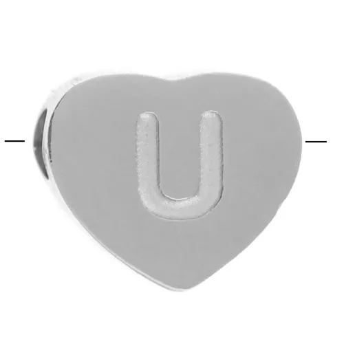 Perla lettera alfabetica cuore 6x7 mm - U - Acciaio inossidabile 316L x1