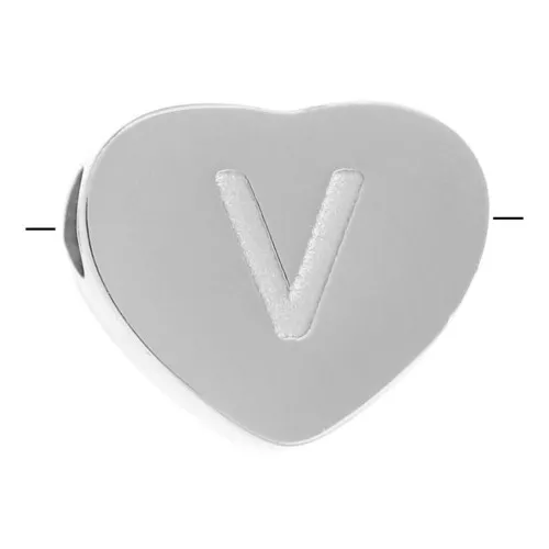 Perla lettera alfabetica cuore 6x7 mm - V - Acciaio inossidabile 316L x1