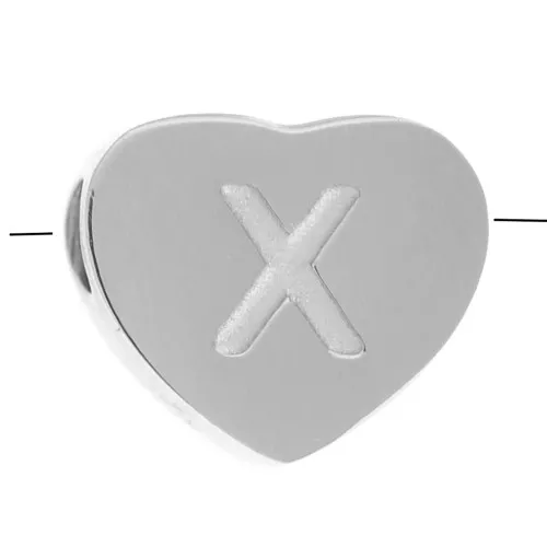 Perla lettera alfabetica cuore 6x7 mm - X - Acciaio inossidabile 316L x1