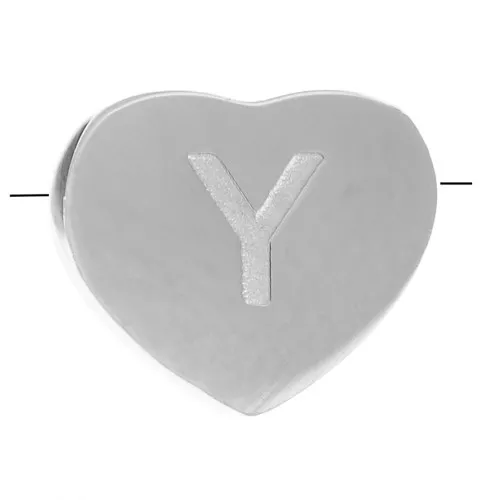 Perla lettera alfabetica cuore 6x7 mm - Y - Acciaio inossidabile 316L x1