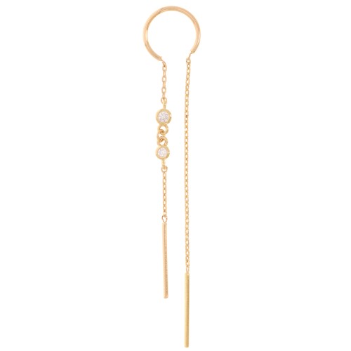 Orecchino a goccia a 2 fori - 61 mm con CZ - placcato oro 3 micron x1